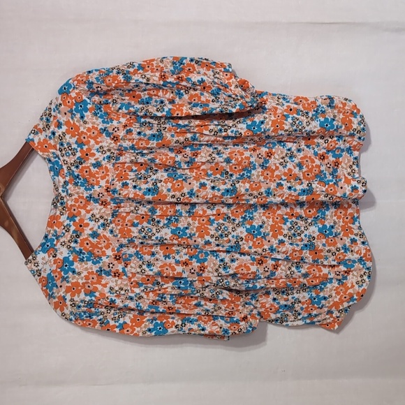 Ann Taylor Blue Orange Bright Floral Print Short Sleeve Blouse Size Extra Large - Picture 5 of 5